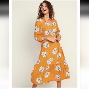 Old Navy P Long Sleeve Empire Midi Maxi XS Tiered Prairie Cottagecore #drs17